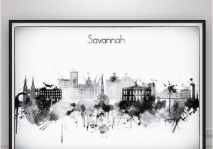 Black and White Cityscape Wall Murals Savannah Skyline Georgia Print Travel Wall Art Black White Home Decor Savannah Watercolor Print Savannah City Poster Gift Idea