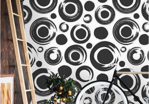 Black and White Flower Wall Mural Removable Wallpaper Mural Peel & Stick Circles Pattern Black