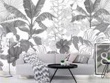 Black and White forest Mural Wallpaper Beibehang Black and White Tropical Rainforest Banana Leaves Garden