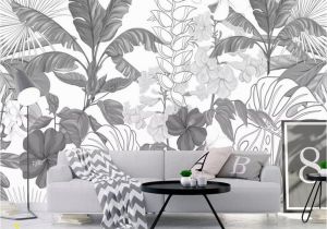 Black and White forest Mural Wallpaper Beibehang Black and White Tropical Rainforest Banana Leaves Garden