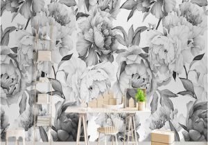 Black and White forest Mural Wallpaper Custom Mural Wallpaper 3d Black and White Peony Wall Painting Living