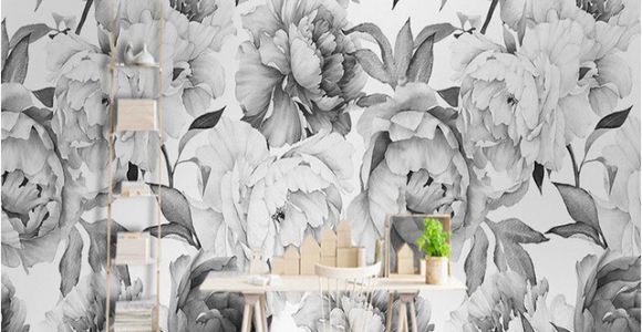 Black and White forest Mural Wallpaper Custom Mural Wallpaper 3d Black and White Peony Wall Painting Living