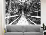 Black and White forest Wall Mural Bamboo Bridge Over the River In Tropical forest Canvas Print Bamboo forest Wall Art Nature Wall Art Tropical Fice Decor forest