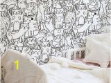 Black and White Mural Ideas Doodle Cats Pattern Black and White Wallpaper for Kids Room Funny