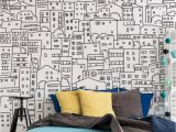 Black and White Wall Mural Wallpaper Black and White City Sketch Mural