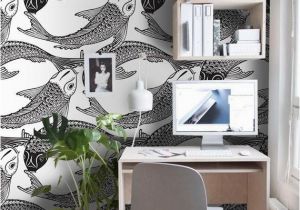 Black and White Wall Mural Wallpaper Fish Koi Removable Wallpaper Black and White Wall Mural