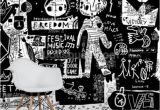 Black and White Wall Mural Wallpaper Graffiti Black and White