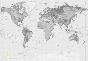 Black and White World Map Wall Mural Black & White Relief World Map with Antarctica