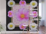 Black Floral Wall Mural Modern Art Style Shasta Daisy Pink Roses Black Color Abstract Art Wall Mural by Sharlesart