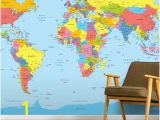 Blue World Map Wall Mural Colourful World Map In 2019 Kids Space