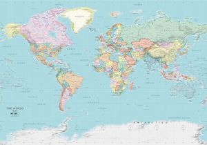 Blue World Map Wall Mural Detailed World Political Wall Map