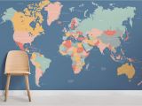 Blue World Map Wall Mural Navigator World Map Wallpaper Mural