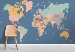 Blue World Map Wall Mural Navigator World Map Wallpaper Mural