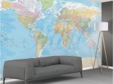 Blue World Map Wall Mural World Map Feature Wallpaper Mural 8 Piece