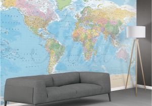 Blue World Map Wall Mural World Map Feature Wallpaper Mural 8 Piece