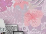 Botanicals Floral Wall Mural Pink Tropical Flower and Leaf Jungle Wall Mural Wallpaper