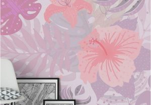 Botanicals Floral Wall Mural Pink Tropical Flower and Leaf Jungle Wall Mural Wallpaper