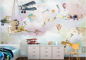 Boys Bedroom Wall Mural Hot Air Balloons Airplane Wallpaper Murals with Flower Bird
