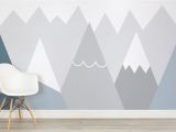 Boys Bedroom Wall Mural Kids Blue and Gray Mountains Wall Mural