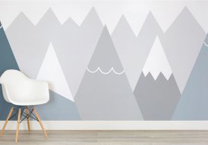 Boys Bedroom Wall Mural Kids Blue and Gray Mountains Wall Mural