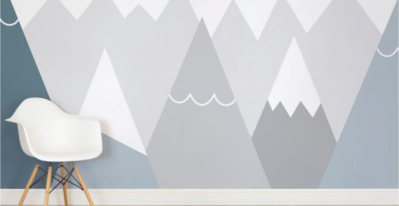 Boys Bedroom Wall Mural Kids Blue and Gray Mountains Wall Mural