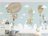 Boys Bedroom Wall Mural Kids Wallpaper Big Air Balloon Wall Mural Kids Landscape Wallpaper Animals Wall Decor