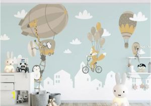 Boys Bedroom Wall Mural Kids Wallpaper Big Air Balloon Wall Mural Kids Landscape Wallpaper Animals Wall Decor