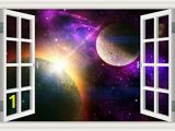 Boys Bedroom Wall Mural Peel & Stick Wall Murals Outer Space Galaxy Planet 3d Wall Srickers for Kids Room Window View Removable Wallpaper Decals Home Decor Art 24×36 Inches