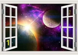 Boys Bedroom Wall Mural Peel & Stick Wall Murals Outer Space Galaxy Planet 3d Wall Srickers for Kids Room Window View Removable Wallpaper Decals Home Decor Art 24×36 Inches