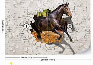 Brick Wall Murals Wallpaper Horse forest Brick Wall Hole Brown Wall Mural