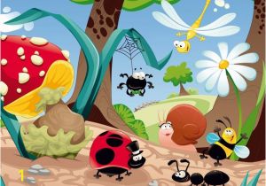 Bubble Guppies Wall Mural Cartoon forest Life Insects Mushroom Wall Mural Non Woven Wallpaper