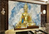 Buddha Wall Mural Wallpaper Custom Hand Drawn Vintage Colored Golden Buddha Statue Mural