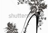 Butterfly High Heel Shoe Mural Vinyl Wall Art Black Shoes On A High Heel Decorated with Flowers and butterflies