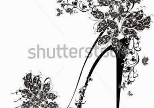 Butterfly High Heel Shoe Mural Vinyl Wall Art Black Shoes On A High Heel Decorated with Flowers and butterflies