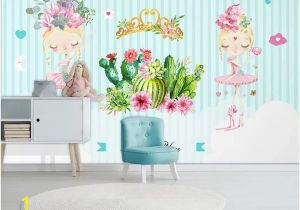 Buy Wall Mural Online Custom Size 3d Wallpaper Mural Kids Room Blue Striped Ballet Girl Cactus 3d Picture sofa Backdrop Wallpaper Mural Non Woven Sticker Free Hd