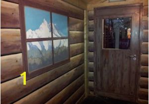 Cabin In the Woods Wall Mural Log Cabin themed Wall Mural In Ice Rink Party Rooms