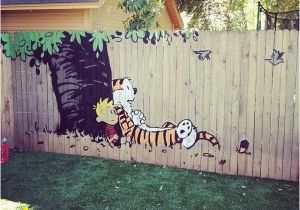 Calvin and Hobbes Nursery Mural Calvin and Hobbes Fence Painting Cool Stuff Pinterest