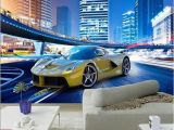 Cars 2 Wall Mural Cool Yellow Sports Car City Night Landscape 3d Wall Mural Wallpaper