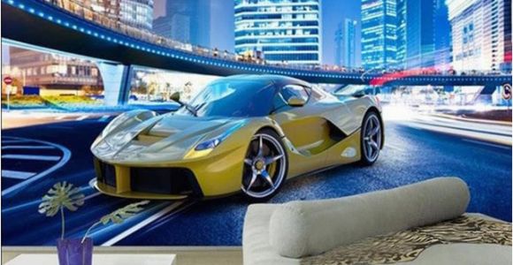 Cars 2 Wall Mural Cool Yellow Sports Car City Night Landscape 3d Wall Mural Wallpaper