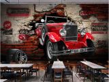 Cars 2 Wall Mural Vintage Brick Wall Paper Retro Red Car Wallpaper Mural