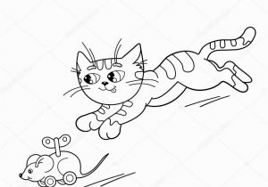 Cat and Mouse Coloring Pages Coloring Page Outline Cartoon Cat Playing with toy Clockwork