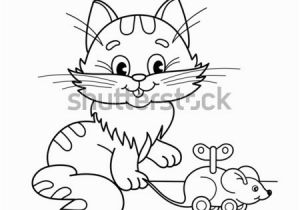 Cat and Mouse Coloring Pages Coloring Page Outline Cartoon Cat toy Stock Vector Royalty Free