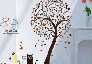 Cat In the Hat Wall Murals Cartoon Loving Cat Under Tree Wall Art Mural Decor Removable Pvc Art