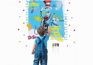 Cat In the Hat Wall Murals Dr Seuss Street Art Cat In the Hat Think Inspirational Quote Giant