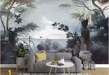 Cheap Custom Wall Murals Murwall Dark Trees Painting Wallpaper Seascape and Pelican