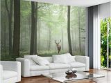 Cheap forest Wall Murals Custom Modern 3d Wallpaper Stereo Effect Simple nordic Vintage Background Wall Mural Fog Elk forest Wallpaper for Living Room Wallpaper Borders