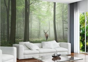 Cheap forest Wall Murals Custom Modern 3d Wallpaper Stereo Effect Simple nordic Vintage Background Wall Mural Fog Elk forest Wallpaper for Living Room Wallpaper Borders