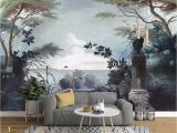 Cheap forest Wall Murals Dark forest and Seascape with Pelican Birds Wallpaper Mural