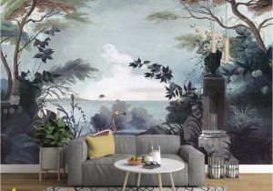 Cheap forest Wall Murals Dark forest and Seascape with Pelican Birds Wallpaper Mural