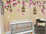 Cherry Blossom Tree Wall Mural Floral Wall Decals Cherry Blossom Tree Decals Kids Wall Decals Baby Nursery Decals Pink White Girl Wall Art Cherry Blossom Vines